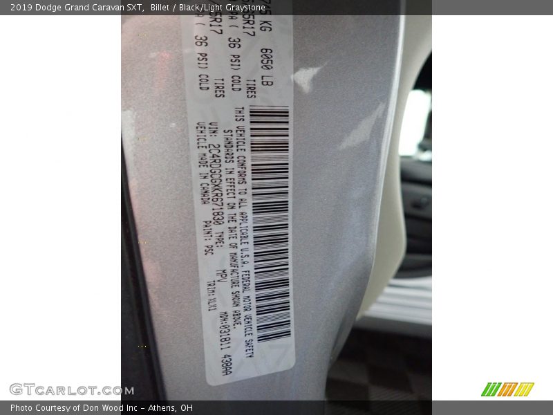 Billet / Black/Light Graystone 2019 Dodge Grand Caravan SXT