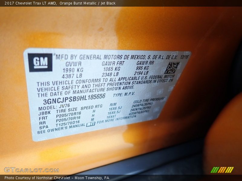 Orange Burst Metallic / Jet Black 2017 Chevrolet Trax LT AWD