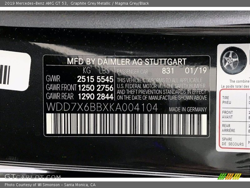 Graphite Grey Metallic / Magma Grey/Black 2019 Mercedes-Benz AMG GT 53