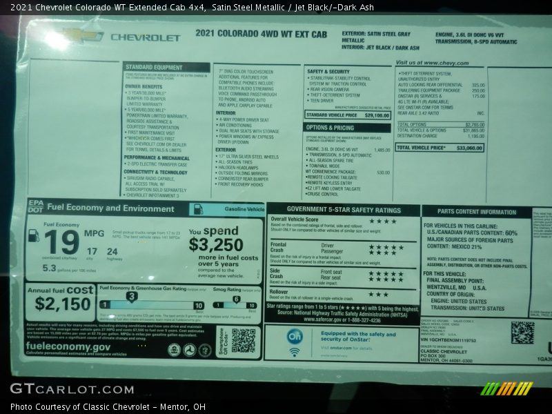 Satin Steel Metallic / Jet Black/­Dark Ash 2021 Chevrolet Colorado WT Extended Cab 4x4