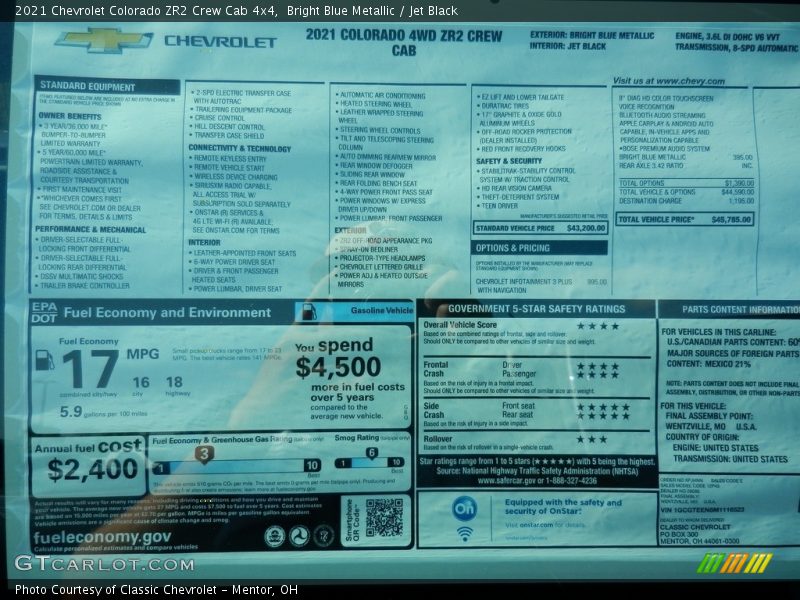 Bright Blue Metallic / Jet Black 2021 Chevrolet Colorado ZR2 Crew Cab 4x4