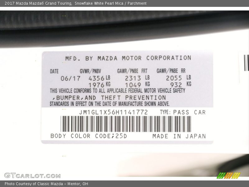 Snowflake White Pearl Mica / Parchment 2017 Mazda Mazda6 Grand Touring