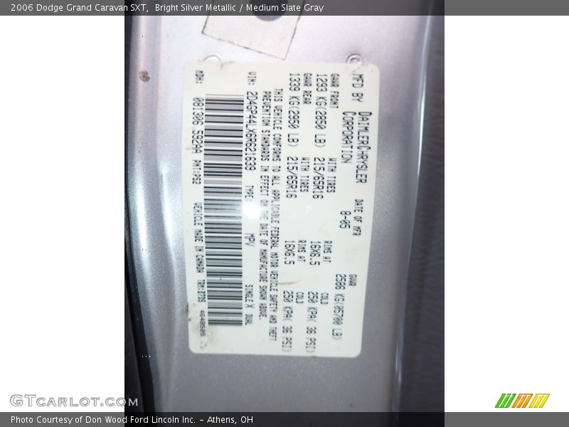Bright Silver Metallic / Medium Slate Gray 2006 Dodge Grand Caravan SXT