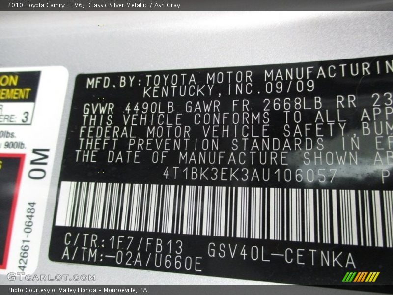 Classic Silver Metallic / Ash Gray 2010 Toyota Camry LE V6
