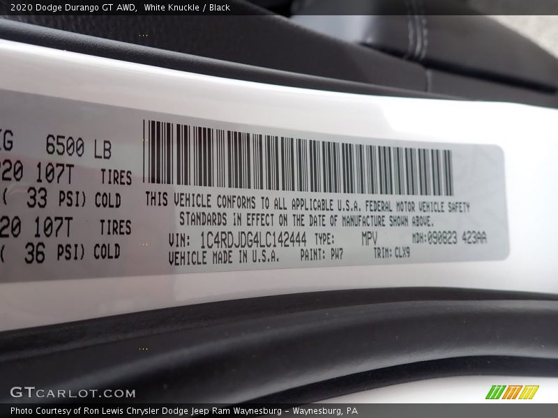 White Knuckle / Black 2020 Dodge Durango GT AWD