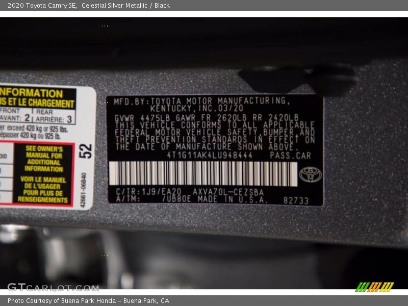 Celestial Silver Metallic / Black 2020 Toyota Camry SE