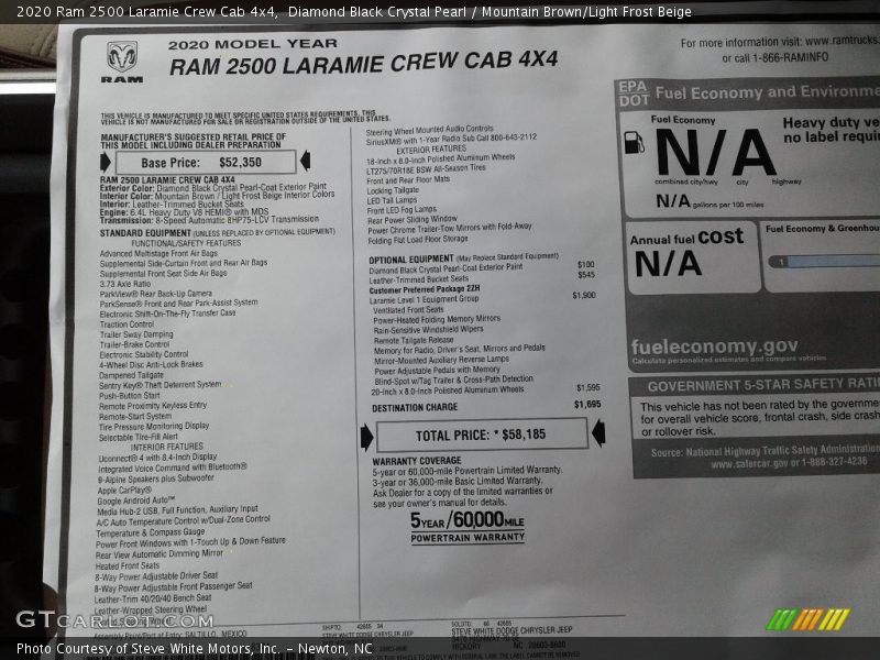 Diamond Black Crystal Pearl / Mountain Brown/Light Frost Beige 2020 Ram 2500 Laramie Crew Cab 4x4