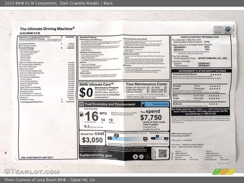 Dark Graphite Metallic / Black 2020 BMW X3 M Competition