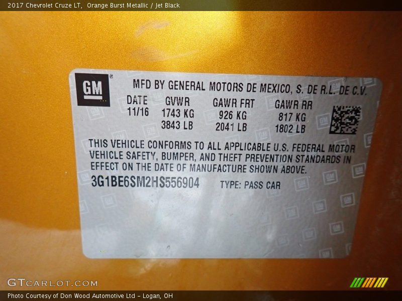 Orange Burst Metallic / Jet Black 2017 Chevrolet Cruze LT