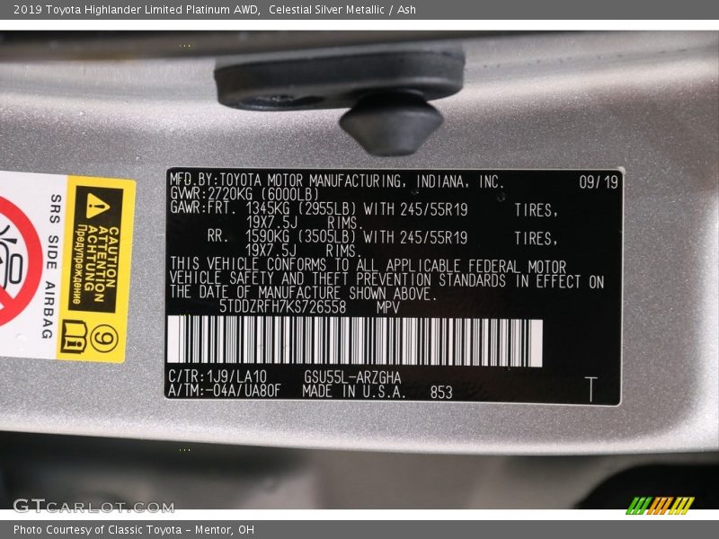 Celestial Silver Metallic / Ash 2019 Toyota Highlander Limited Platinum AWD