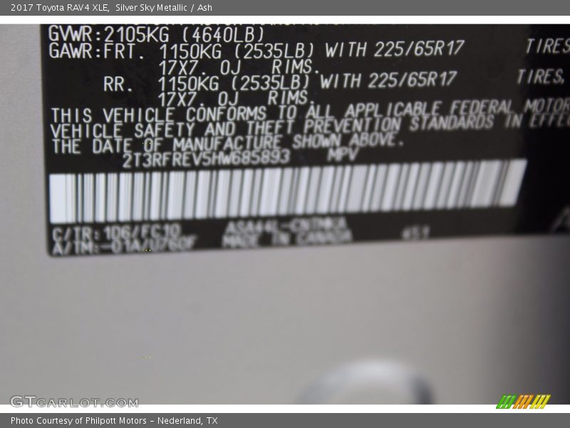 Silver Sky Metallic / Ash 2017 Toyota RAV4 XLE