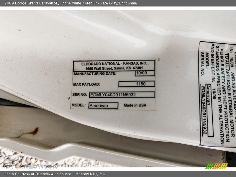 Stone White / Medium Slate Gray/Light Shale 2009 Dodge Grand Caravan SE