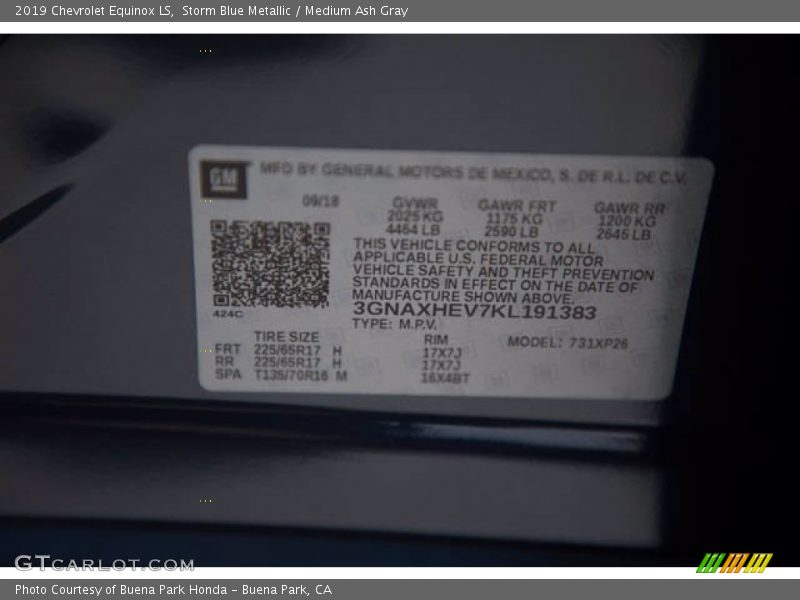 Storm Blue Metallic / Medium Ash Gray 2019 Chevrolet Equinox LS