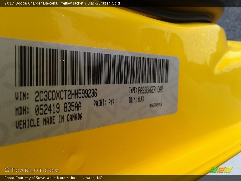 Yellow Jacket / Black/Brazen Gold 2017 Dodge Charger Daytona
