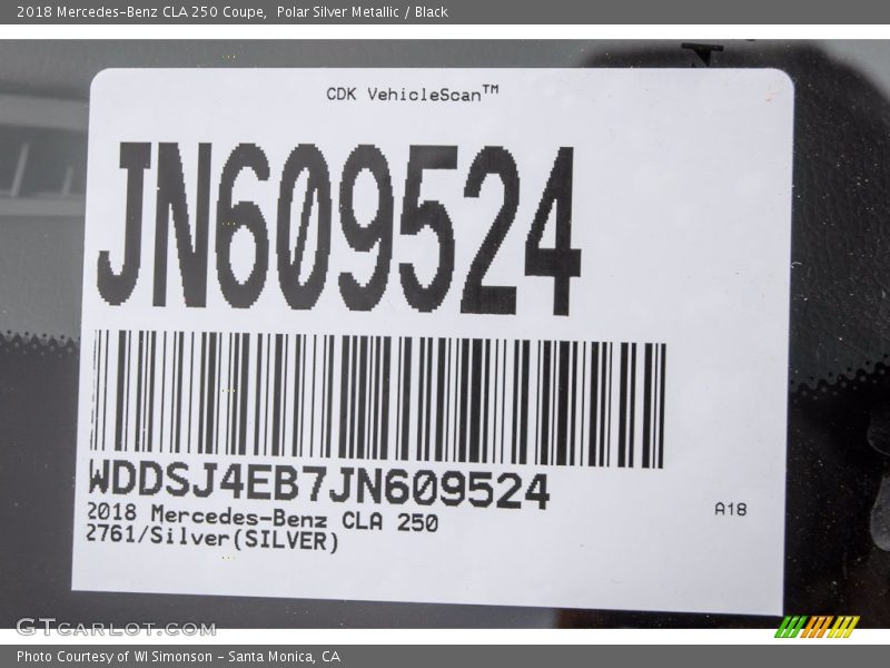 Polar Silver Metallic / Black 2018 Mercedes-Benz CLA 250 Coupe
