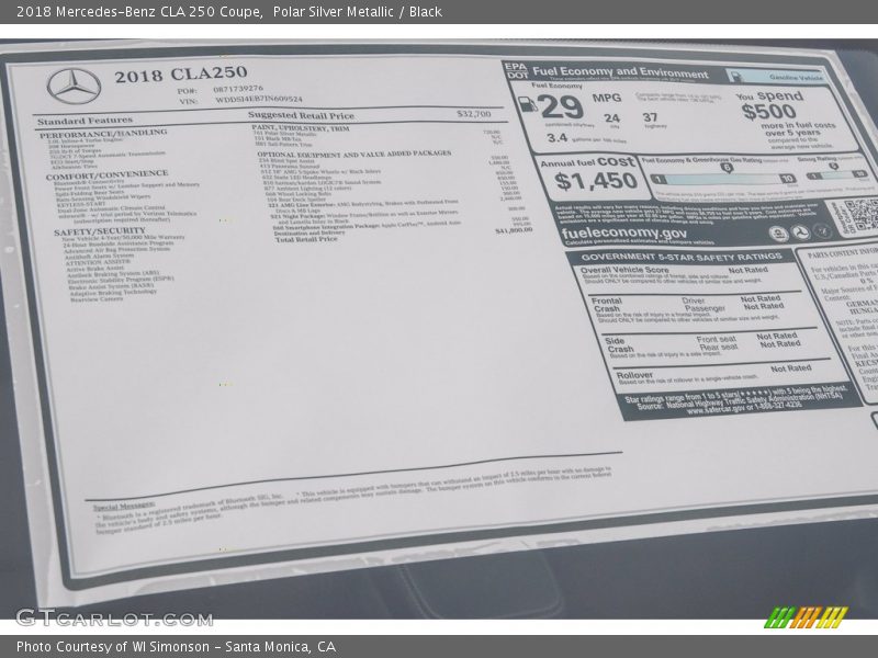 Polar Silver Metallic / Black 2018 Mercedes-Benz CLA 250 Coupe