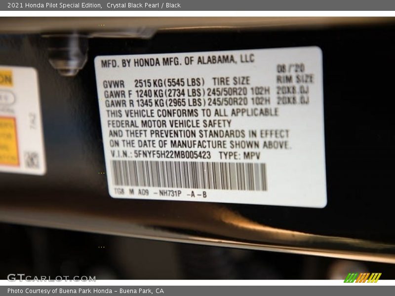 Crystal Black Pearl / Black 2021 Honda Pilot Special Edition