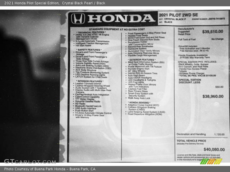 Crystal Black Pearl / Black 2021 Honda Pilot Special Edition