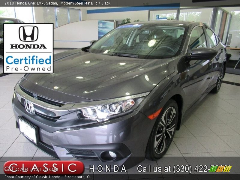 Modern Steel Metallic / Black 2018 Honda Civic EX-L Sedan