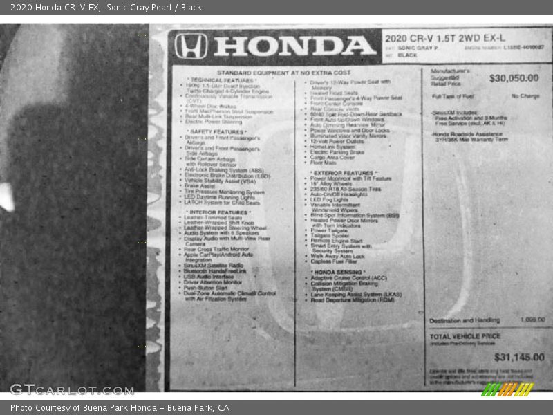 Sonic Gray Pearl / Black 2020 Honda CR-V EX