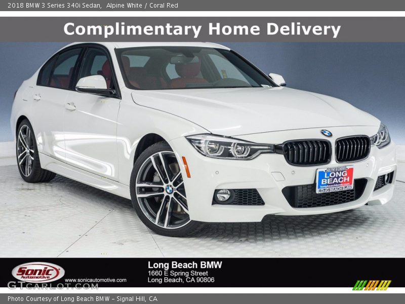 Alpine White / Coral Red 2018 BMW 3 Series 340i Sedan