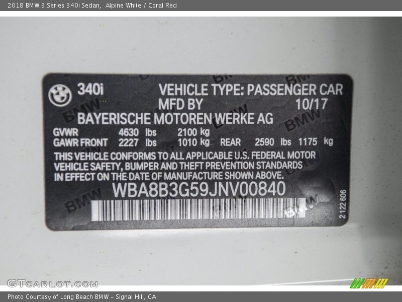 Alpine White / Coral Red 2018 BMW 3 Series 340i Sedan