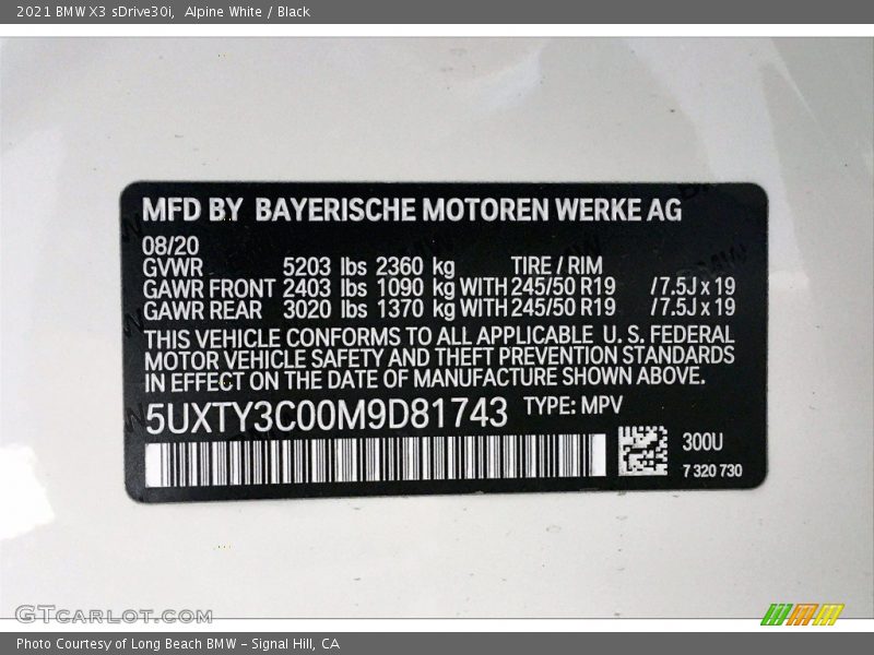 2021 X3 sDrive30i Alpine White Color Code 300