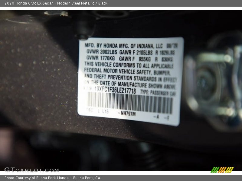 Modern Steel Metallic / Black 2020 Honda Civic EX Sedan