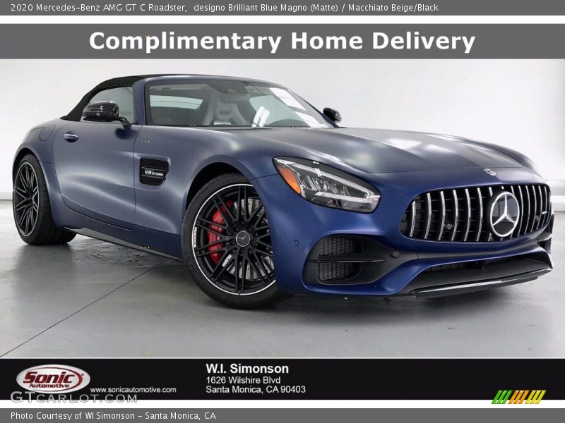 designo Brilliant Blue Magno (Matte) / Macchiato Beige/Black 2020 Mercedes-Benz AMG GT C Roadster