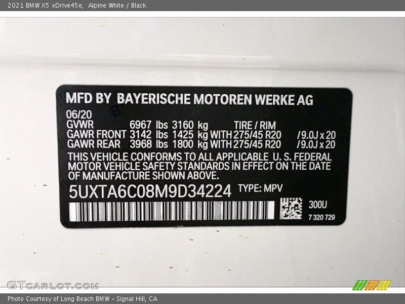 2021 X5 xDrive45e Alpine White Color Code 300