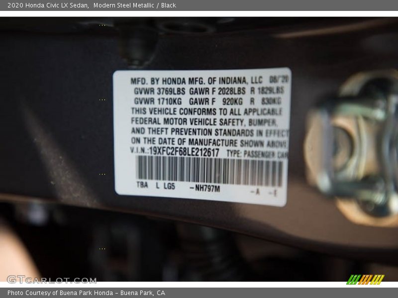 Modern Steel Metallic / Black 2020 Honda Civic LX Sedan