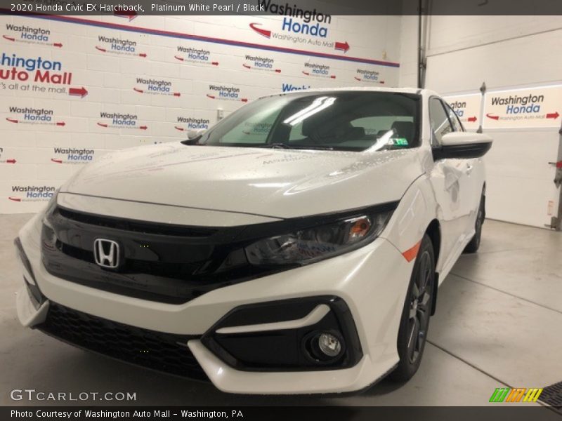 Platinum White Pearl / Black 2020 Honda Civic EX Hatchback