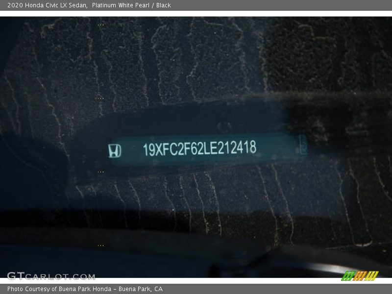 Platinum White Pearl / Black 2020 Honda Civic LX Sedan