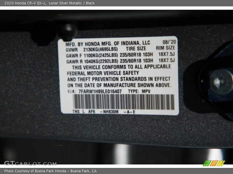 Lunar Silver Metallic / Black 2020 Honda CR-V EX-L
