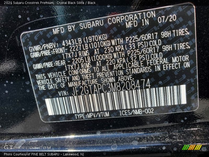 Crystal Black Silica / Black 2021 Subaru Crosstrek Premium