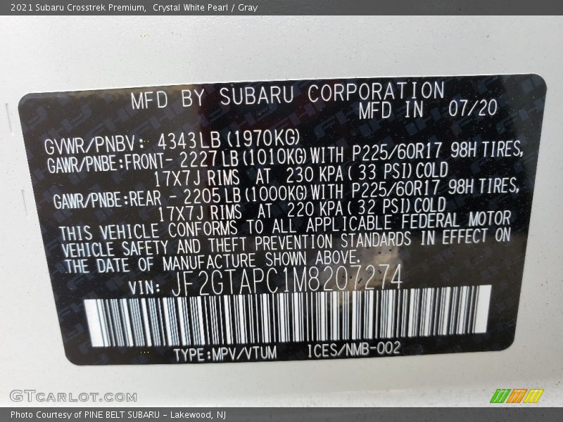 Crystal White Pearl / Gray 2021 Subaru Crosstrek Premium