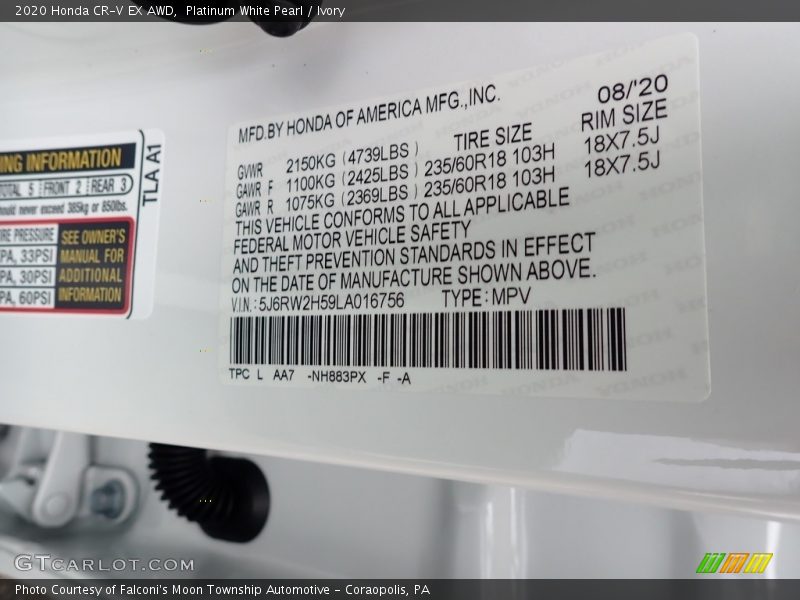 Platinum White Pearl / Ivory 2020 Honda CR-V EX AWD