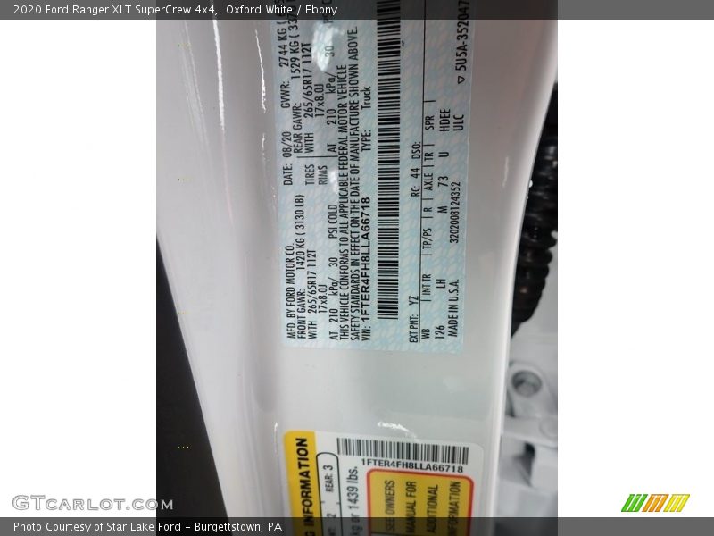 Oxford White / Ebony 2020 Ford Ranger XLT SuperCrew 4x4