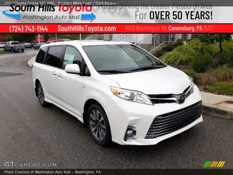 Blizzard White Pearl / Dark Bisque 2020 Toyota Sienna XLE AWD