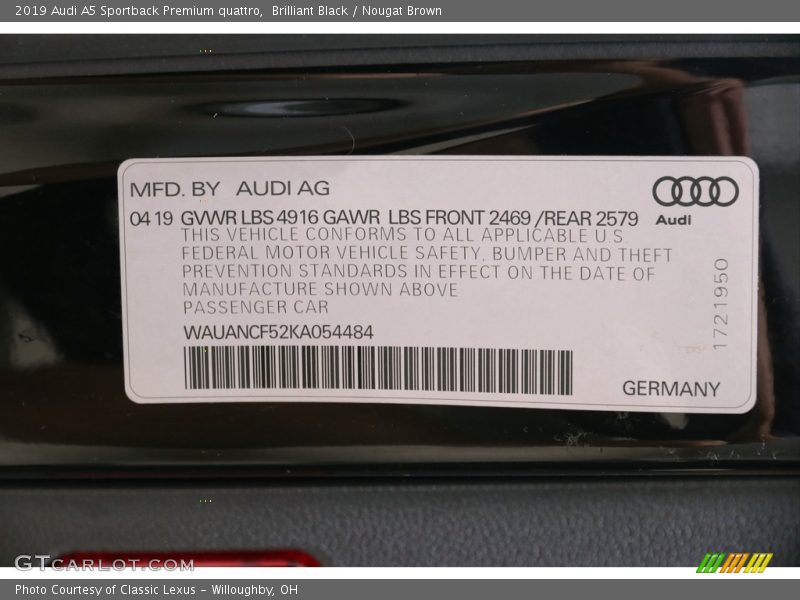 Brilliant Black / Nougat Brown 2019 Audi A5 Sportback Premium quattro