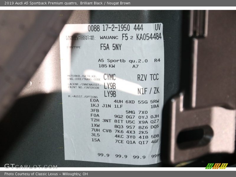 2019 A5 Sportback Premium quattro Brilliant Black Color Code LY9B