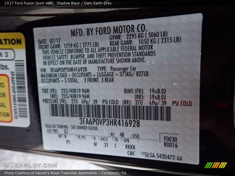 Shadow Black / Dark Earth Grey 2017 Ford Fusion Sport AWD