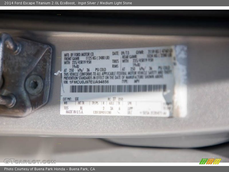 Ingot Silver / Medium Light Stone 2014 Ford Escape Titanium 2.0L EcoBoost