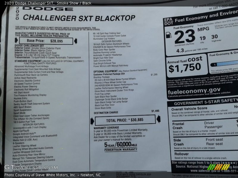  2020 Challenger SXT Window Sticker