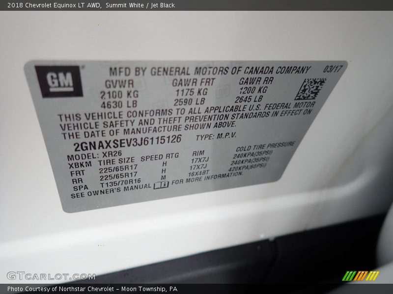 Summit White / Jet Black 2018 Chevrolet Equinox LT AWD