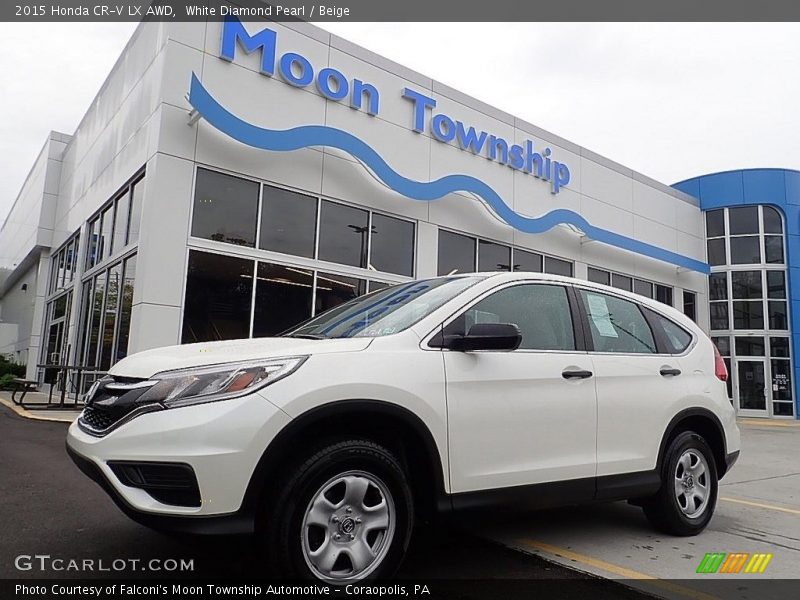 White Diamond Pearl / Beige 2015 Honda CR-V LX AWD