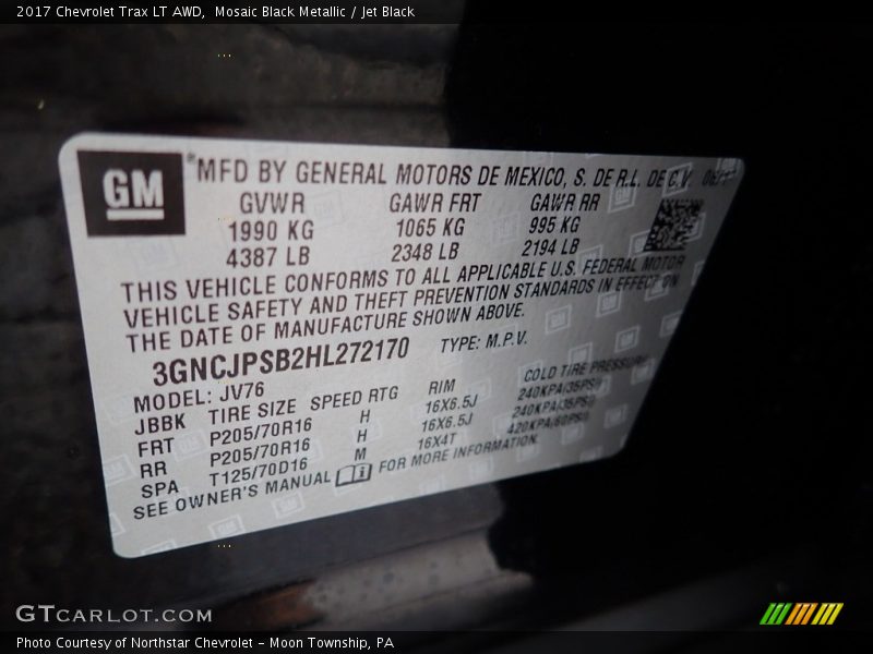 Mosaic Black Metallic / Jet Black 2017 Chevrolet Trax LT AWD