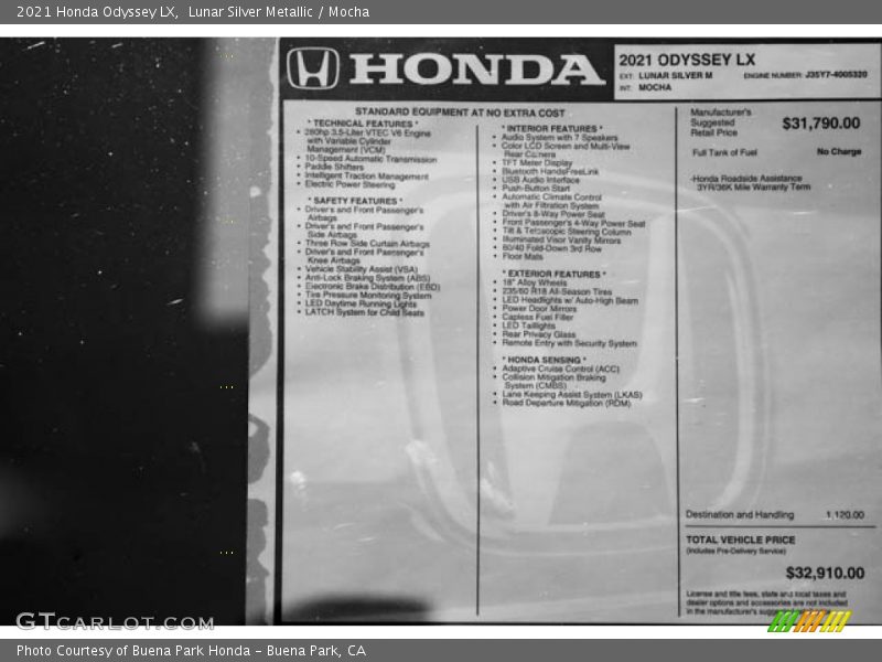 Lunar Silver Metallic / Mocha 2021 Honda Odyssey LX