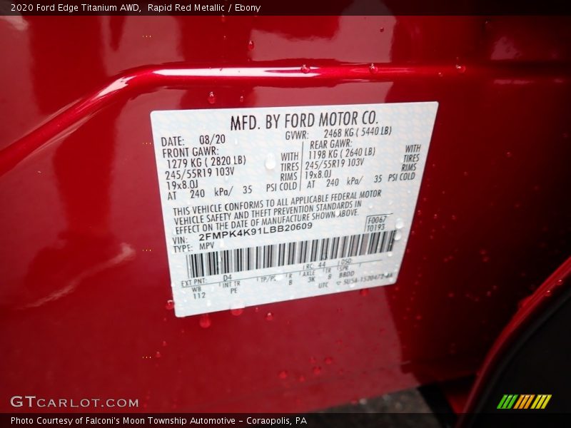 Rapid Red Metallic / Ebony 2020 Ford Edge Titanium AWD