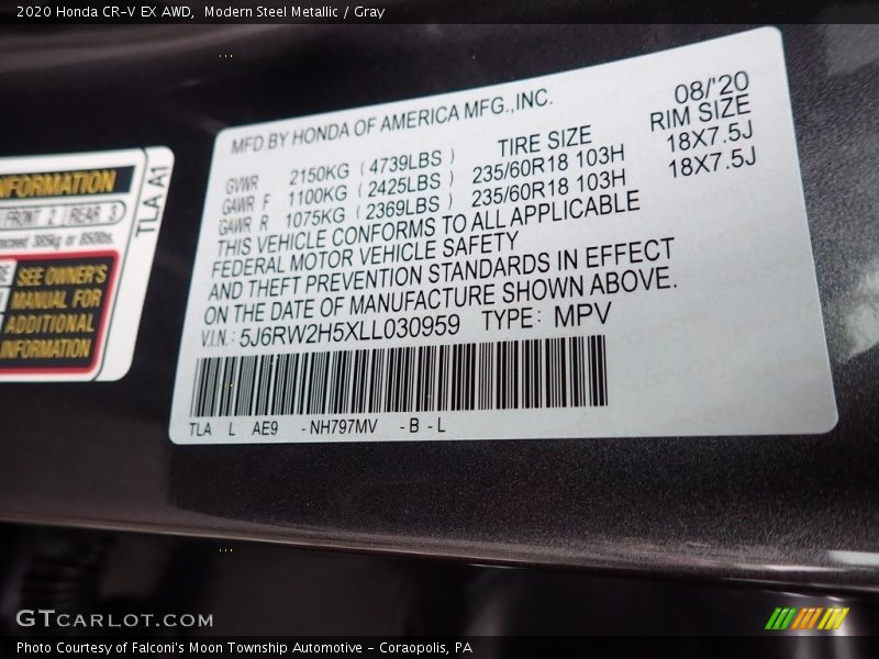 Modern Steel Metallic / Gray 2020 Honda CR-V EX AWD